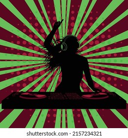 DJ woman party silhoutte illustration