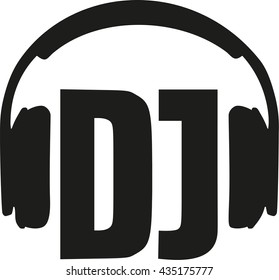 DJ word with headphones