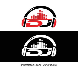 DJ Word With Headphones Logo Design Template Vector.