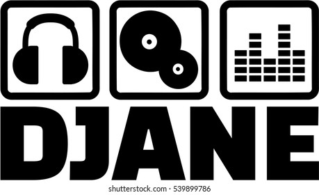 Djane icons. Headphones, vinyl and equalizer.