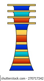 Djed pillar. Colored hieroglyph and ancient Egyptian mythology symbol, meaning stability. Associated with Osiris, god of afterlife, underworld and dead, also representing his spine.