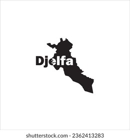 Djelfa map and black lettering design on white background