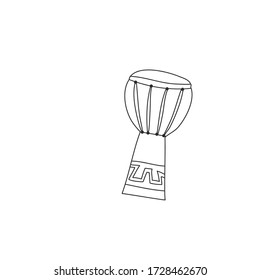 Djembe, African Doodle Drum. Black and white vector hand-drawn illustration
