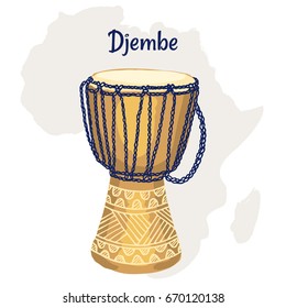 Djembe. Colored hand drawn vector illustration