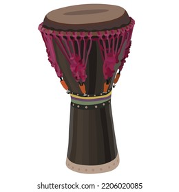 Djembe drum African musical instrument isolated sketch. Vector rope-tuned and skin-covered goblet jembe