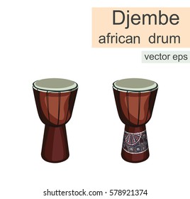 Djembe drum isolated on white background. African djembe goblet drum. Traditional africain instrument. Vector eps.