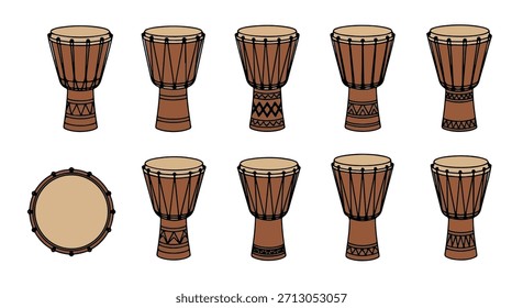 Colección de tambores Djembe con fondo transparente