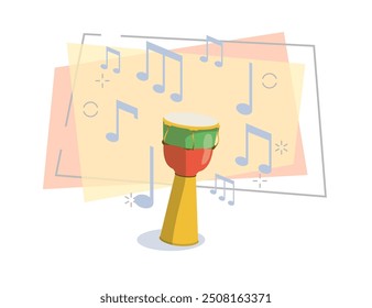 Ilustración plana de Djembe. Música africana, ritmo, percusión. Concepto de instrumentos musicales. El Vector se puede utilizar para temas como música étnica, cultura tradicional, ocio