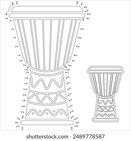 Djembe Icon Dot To Dot, Music Instrument Rope Tuned Skin Covered Goblet Drum Jembe Vector Art Illustration