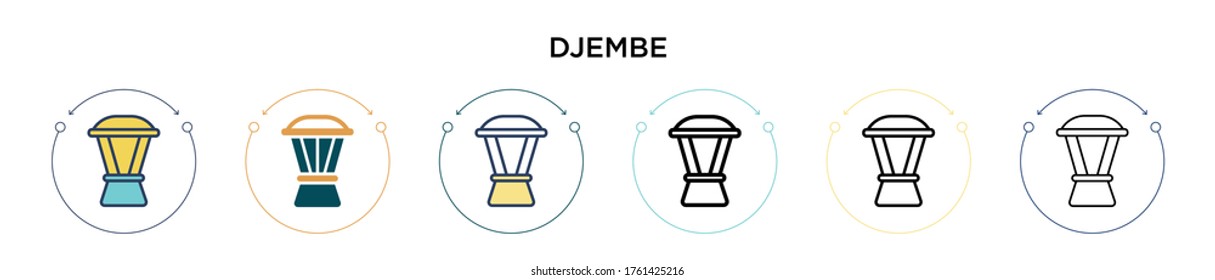 Djembe icon in filled, thin line, outline and stroke style. Vector illustration of two colored and black djembe vector icons designs can be used for mobile, ui, web