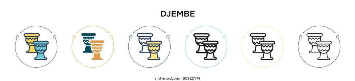 Djembe icon in filled, thin line, outline and stroke style. Vector illustration of two colored and black djembe vector icons designs can be used for mobile, ui, web