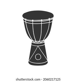 Djembe Instrument Icon Silhouette Illustration. Tribal Music Vector Graphic Pictogram Symbol Clip Art. Doodle Sketch Black Sign.