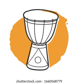 Djembe Music Traditional Doodle. Icons Sketch Hand Made. Design Vector Line Art.