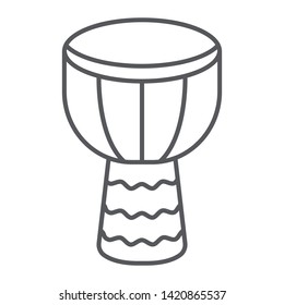 Djembe thin line icon, music and instrument, drum sign, vector graphics, a linear pattern on a white background, eps 10.