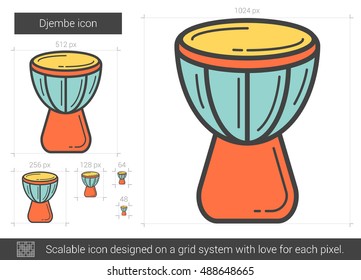 Djembe vector line icon isolated on white background. Djembe line icon for infographic, website or app. Scalable icon designed on a grid system.