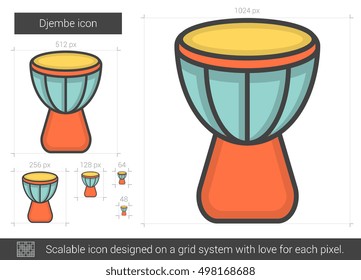 Djembe vector line icon isolated on white background. Djembe line icon for infographic, website or app. Scalable icon designed on a grid system.