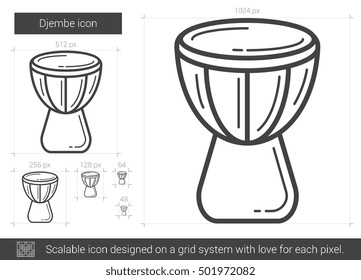 Djembe vector line icon isolated on white background. Djembe line icon for infographic, website or app. Scalable icon designed on a grid system.