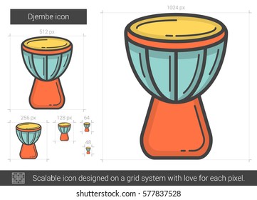 Djembe vector line icon isolated on white background. Djembe line icon for infographic, website or app. Scalable icon designed on a grid system.