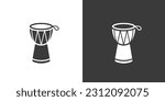 Djembe web icon. Djembe logo design. Percussion instrument simple djembe sign silhouette icon with invert color. Djembe solid black icon vector design. Musical instruments concept