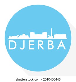 Djerba, Tunisia Round Button City Skyline Design. Silhouette Stamp Vector Travel Tourism.