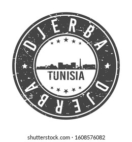 Djerba Tunisia Skyline. Round Postmark Icon City Design. Vector Landmark Travel.