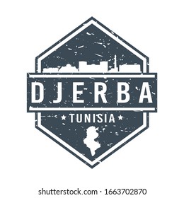 Djerba, Tunisia Travel Stamp Icon. Skyline City Design Tourism Diamond. Vector Illustration Grunge.