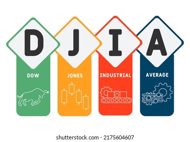 DJIA - Dow Jones Industrial Average acronym. business concept background. vector illustration concept with keywords and icons. lettering illustration with icons for web banner, flyer, landing pag