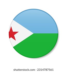 Djibouti circle button icon. Djiboutian round badge flag with shadow. 3D realistic vector illustration isolated on white. svg