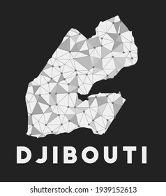 Djibouti - communication network map of country. Djibouti trendy geometric design on dark background. Technology, internet, network, telecommunication concept. Vector illustration.