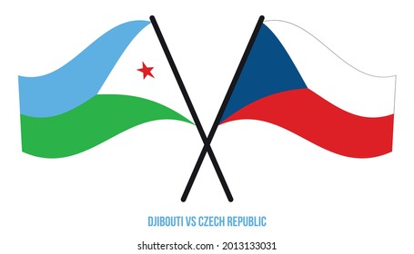 Djibouti and Czech Republic Flags Crossed And Waving Flat Style. Official Proportion. Correct Colors.