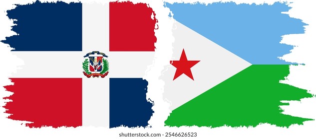 Djibouti and Dominican Republic grunge flags connection, vector