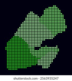 Djibouti dotted map. Digital style map of the country on dark background. Djibouti shape with square dots. Colored dots style. Large size squares. Vibrant vector illustration.