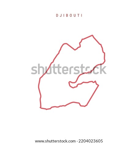 Djibouti editable outline map. Djiboutian red border. Country name. Adjust line weight. Change to any color. Vector illustration.