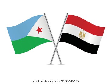 Djibouti and Egypt crossed flags on white background. The Republic of Djibouti and Egyptian flags. Vector illustration.