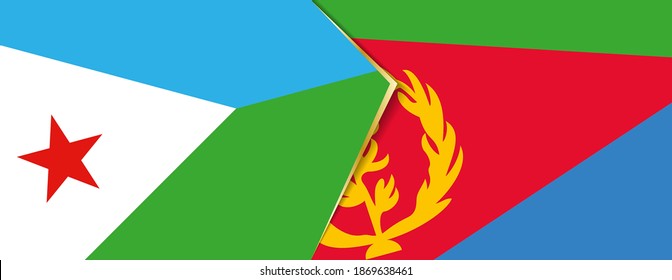 Djibouti and Eritrea flags, two vector flags symbol of relationship or confrontation.
