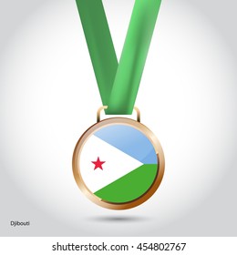 Djibouti Flag in Bronze Medal. Olympic Game Bronze Medal. Vector Illustration