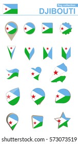Djibouti Flag Collection. Big set for design. Vector Illustration.
