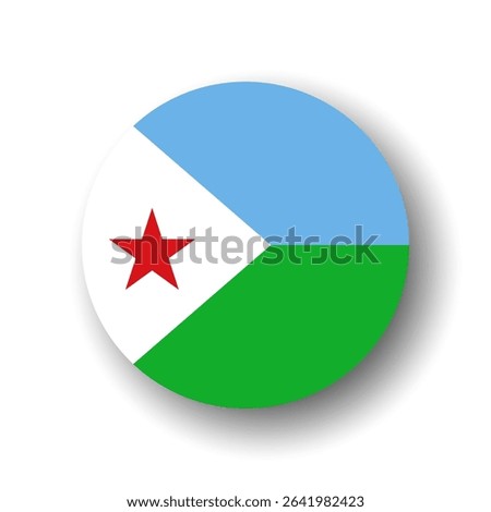 Djibouti flag - flat vector circle icon or badge with dropped shadow.