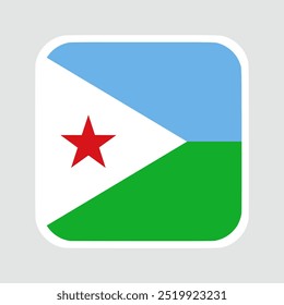 djibouti flag, flat vector square with rounded corners and white border. vector illustration