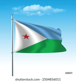 Djibouti flag flying on blue sky, vector illustation.