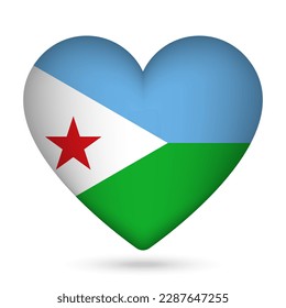 Djibouti flag in heart shape. Vector illustration.