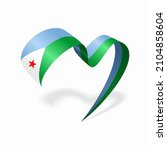 Djibouti flag heart shaped ribbon. Vector illustration.