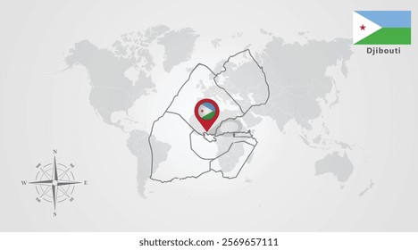 Djibouti flag icon design with map outline, Template with the national flag and map 