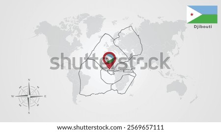 Djibouti flag icon design with map outline, Template with the national flag and map 