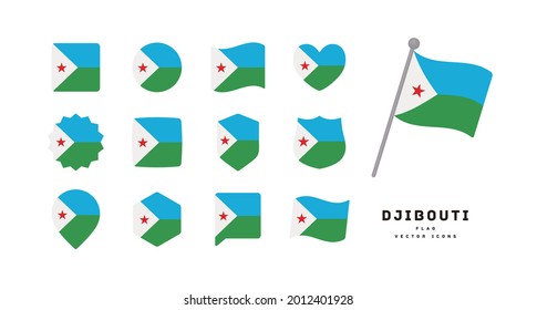 Djibouti flag icon set vector illustration