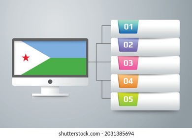 Djibouti Flag with Infographic Design Incorporate with Computer Monitor. Vector illustration.