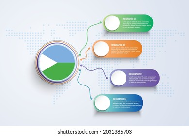 Djibouti Flag with Infographic Design isolated on Dot World map. Vector illustration.