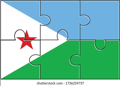 Djibouti Flag Jigsaw Puzzle. Vector illustration. 6 pieces of puzzles. Simple puzzles for kids