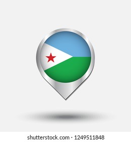 Djibouti flag map pointer with shadow. Vector illustration