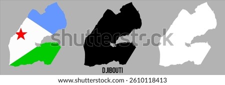 Djibouti flag and map shape black and gray color